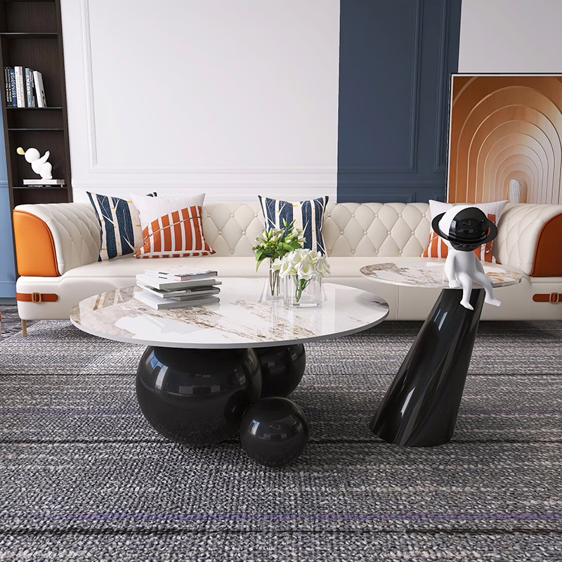 ALAYA Set de 2 Tables basses de luxe en pierre frittée 90 / 50 cm - Noir