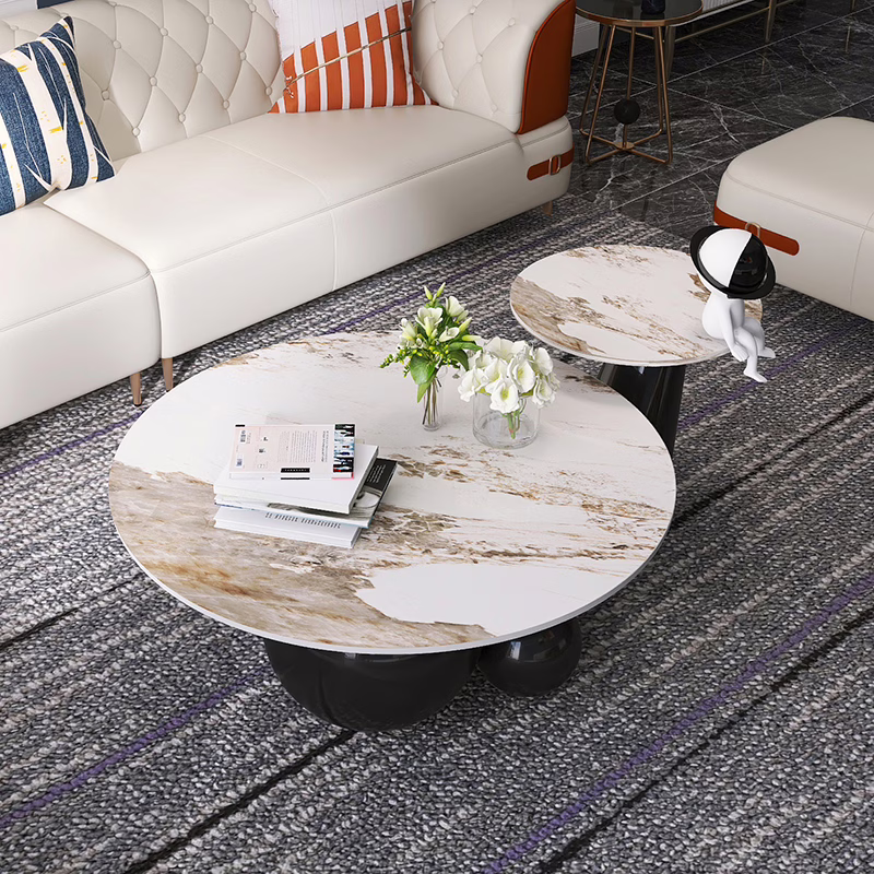 ALAYA Set de 2 Tables basses de luxe en pierre frittée 90 / 50 cm - Noir – Image 2