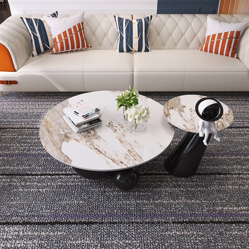 ALAYA Set de 2 Tables basses de luxe en pierre frittée 90 / 50 cm - Noir – Image 4