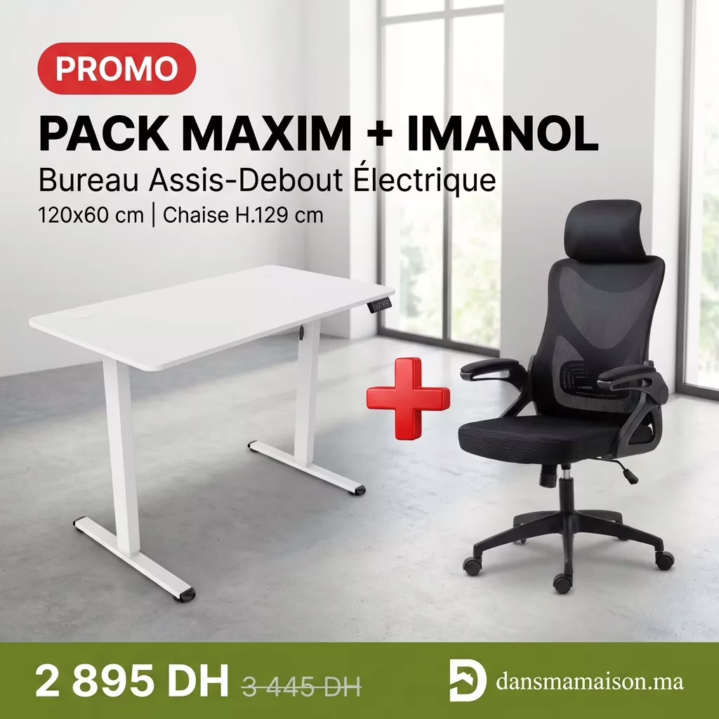 Pack Imanol + Maxim bureau assis-debout électrique blanc
