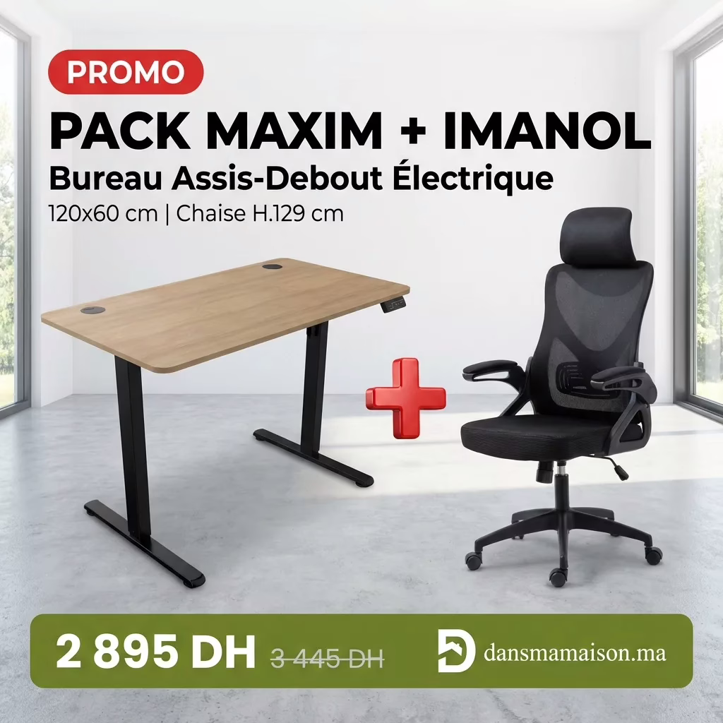 Pack Imanol + Maxim bureau assis-debout électrique chêne